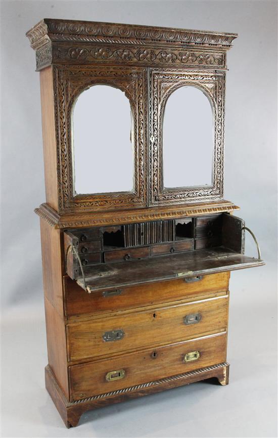 A 19th century Anglo-Indian padouk secretaire bookcase, W.3ft D.1ft 4in. H.5ft 9in.